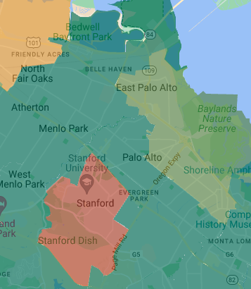 Stanford University has the lowest median income in the region